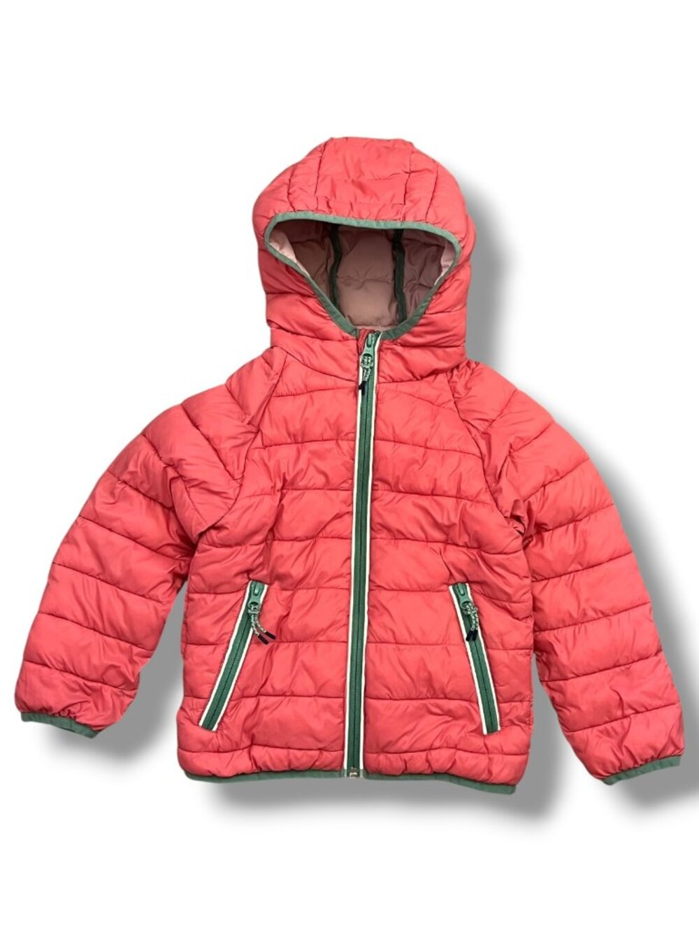 Mini Boden Pack Away Tickles Pink Padded Puffer Hooded Jacket Size 4-5Y
